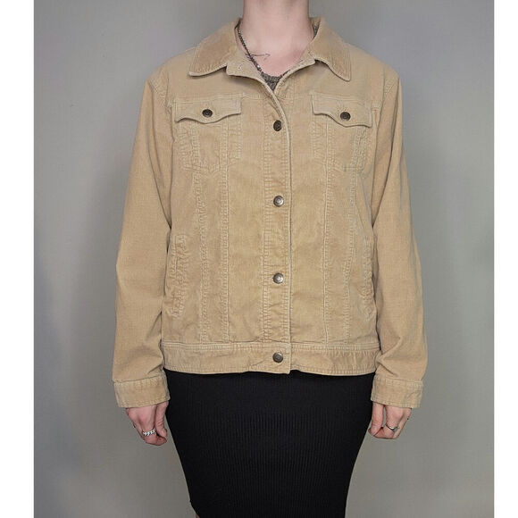 90s Y2k Tan Corduroy Button Up Collared Cotton Light Jacket Sz XL - Picture 6 of 8